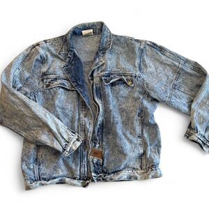 Vintage ACA Unisex Denim Jean Jacket 80s 90s Retro Acid Wash Large